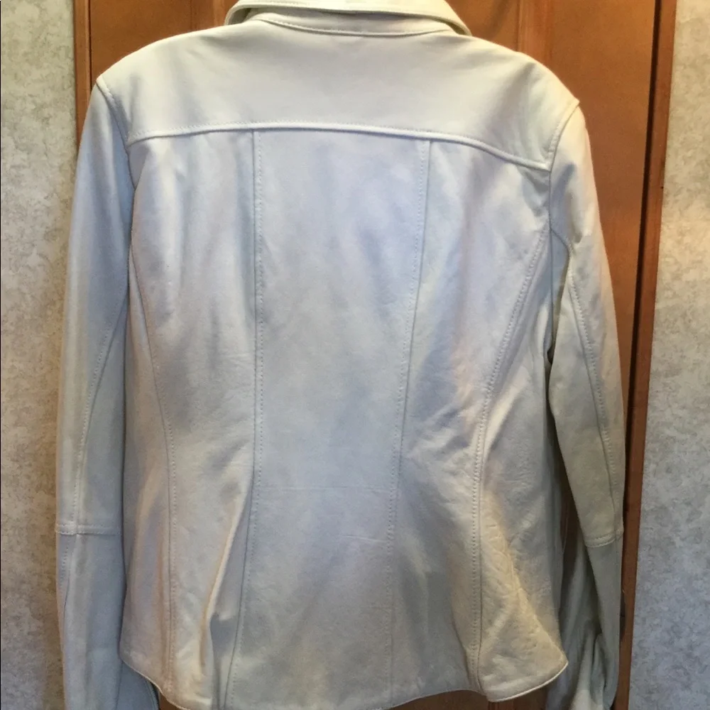New! 🌸 Beautiful Lambskin Leather Moto Motorcycle Jacket twiggy off White Color - Picture 6 of 8
